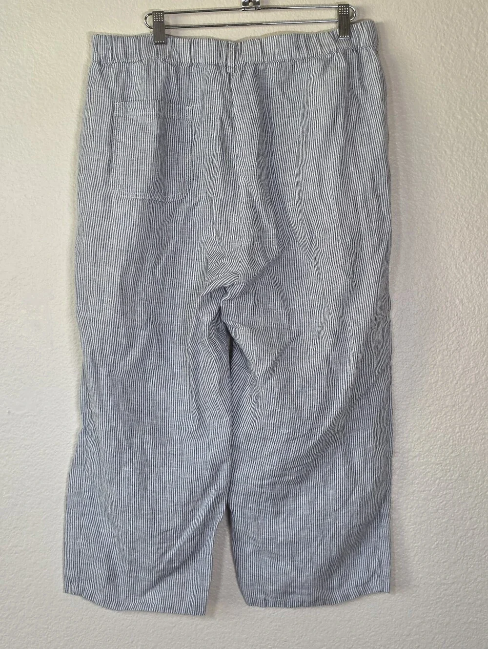 QUINCE Blue Pinstripe 100% European Linen Pants L